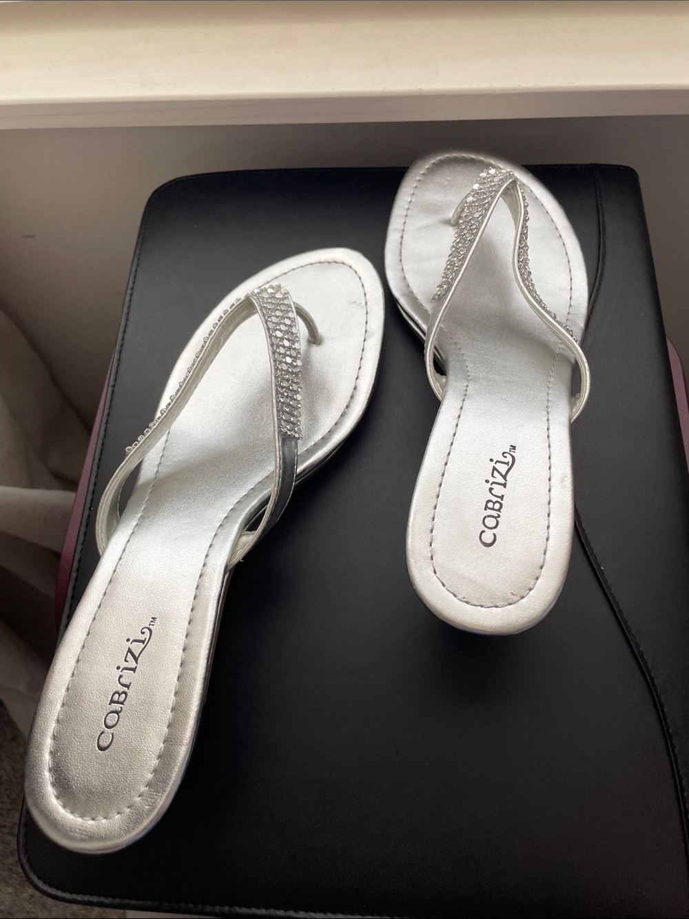 Corso Como Silver Rhinestone Thong Sandals
